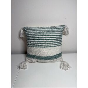 At  Home Grayson Green White Knit Towed Striped Cushion